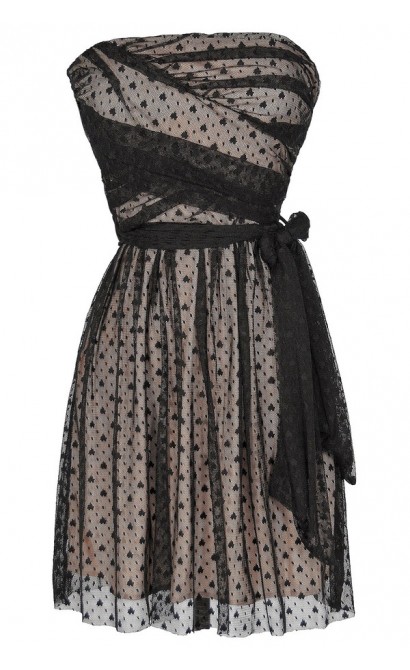Ink Blot Black and Beige Mesh Lace Dress